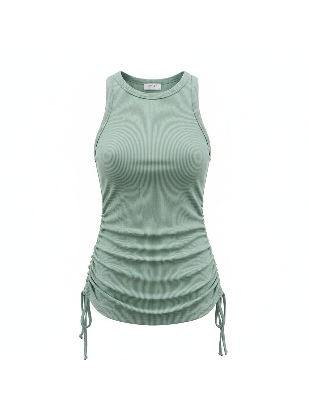MOD On Trend Ribbed Ruched Tank Top Women’s Medium Sage Green Drawstring